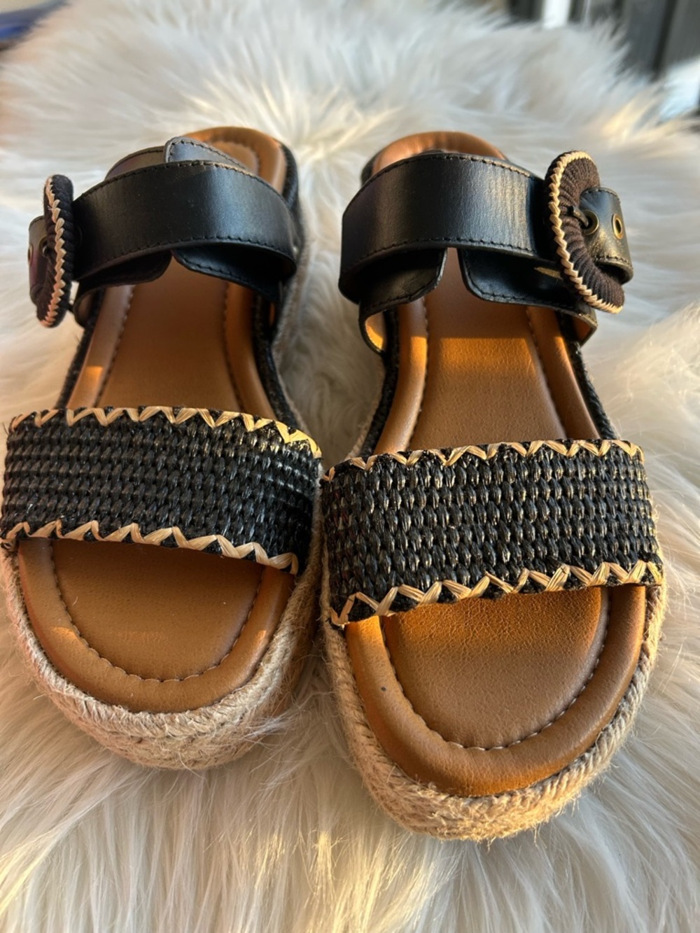Earth Black and Tan Espadrille Slide Sandals - Picture 2 of 10